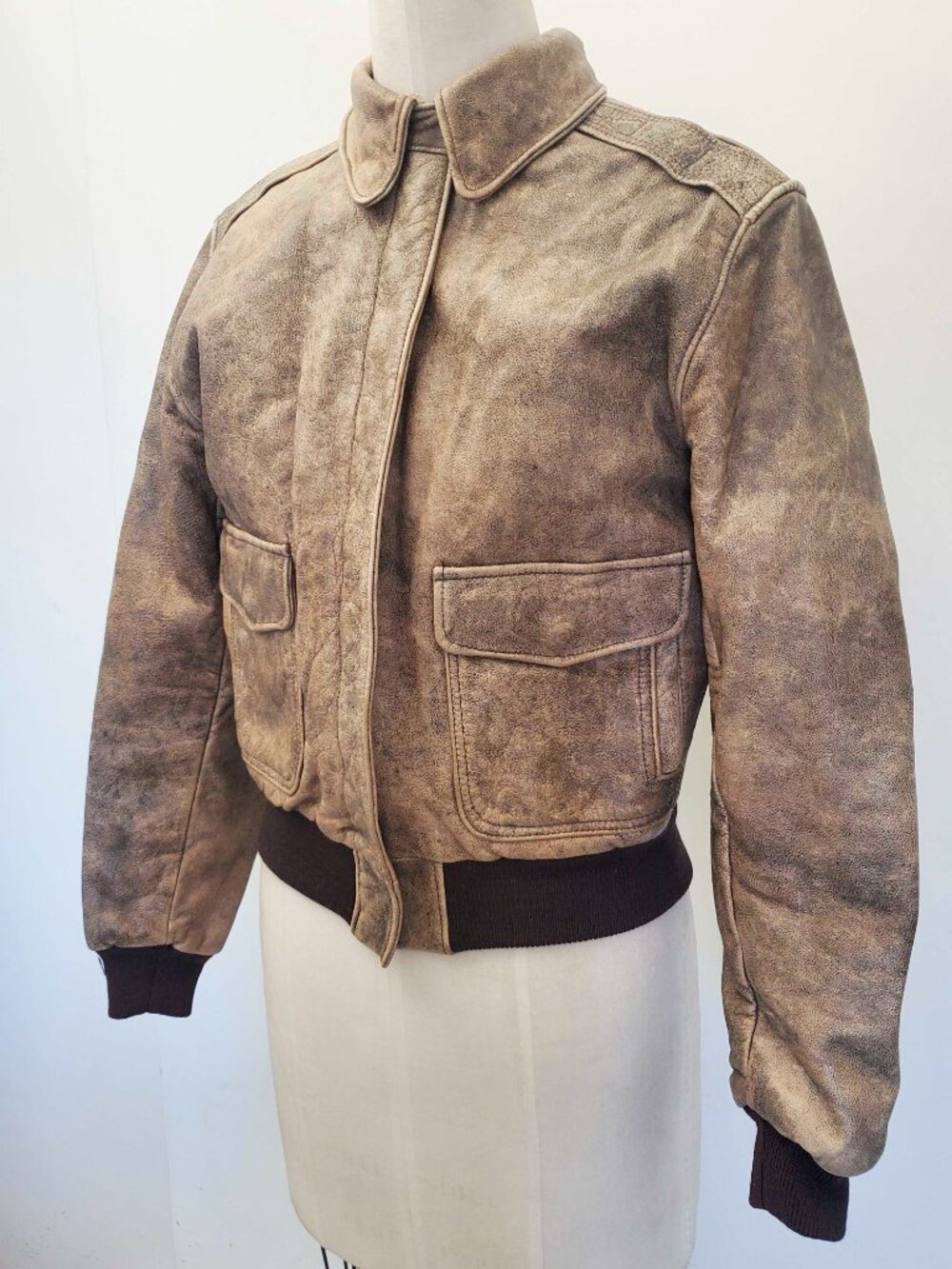 VTG L.L. Bean Women's "Flying Tiger" A-2 Leather Jacket Brown Bomber USA Made 6 - Picture 2 of 12
